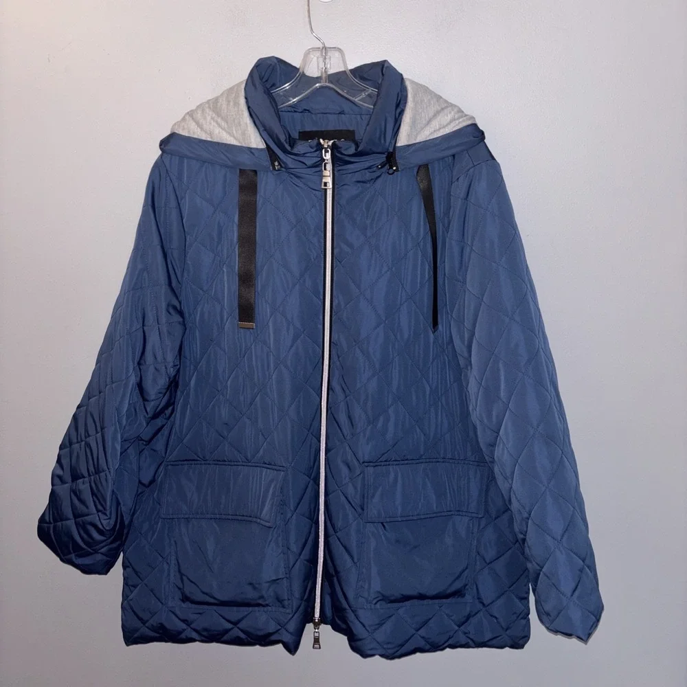 Nuage Blue Quilted Jacket Jersey Lining Removable Hood Women's‎ Size 2XL